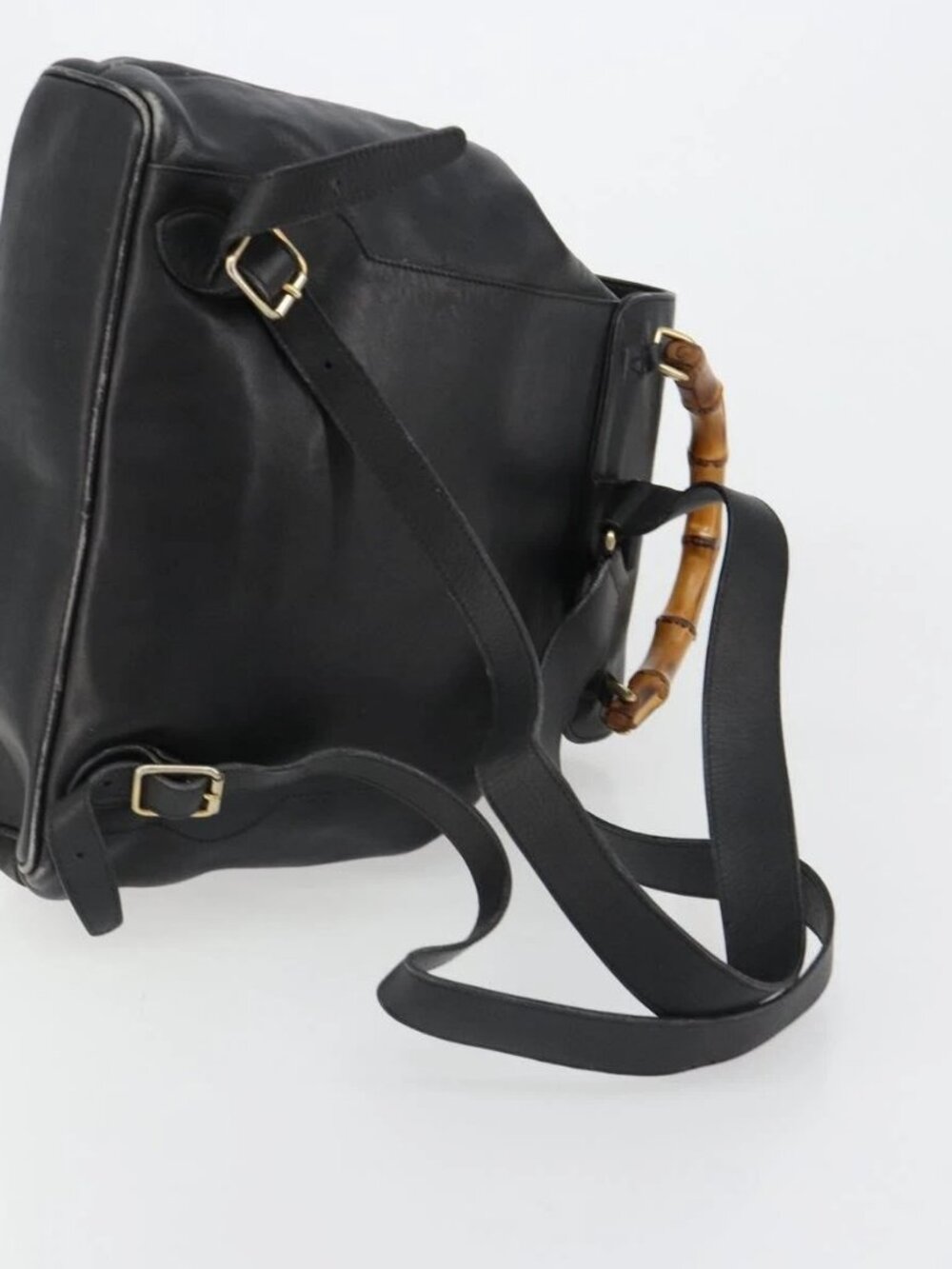 GUCCI Bamboo Backpack Leather Black Gold 003 2058 0016 Auth BA13350 - Picture 8 of 16